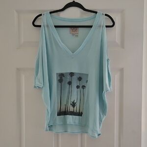 SO Sky Blue V-Neck Tee with Palm Graphic